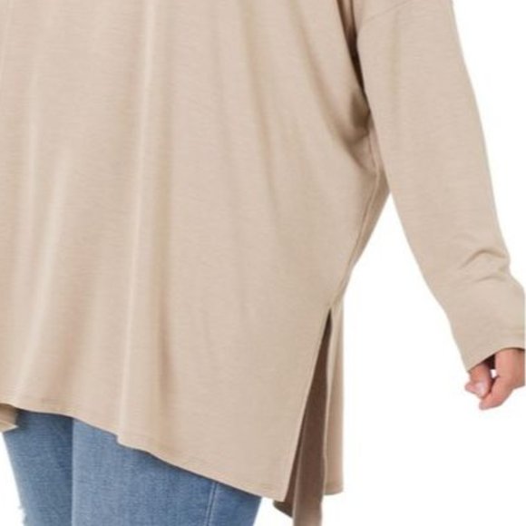 Plus Size Oversized Cowl Neck Long Sleeve Top - Picture 3 of 4